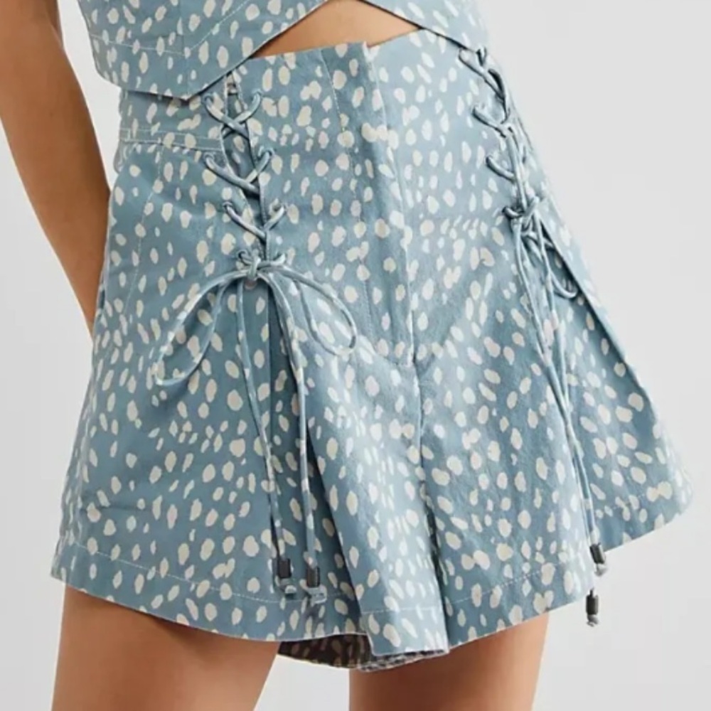 Free People Blue and White Lace-Up Shorts